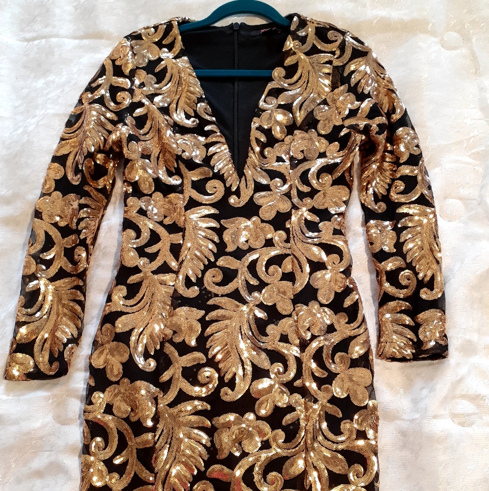 Xtaren Black and Gold sequins dress